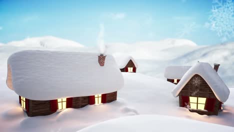 Animation-of-snow-falling-over-winter-scenery-and-houses