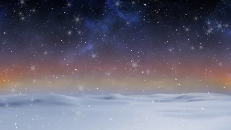 Animation-of-snow-falling-over-winter-landscape-background