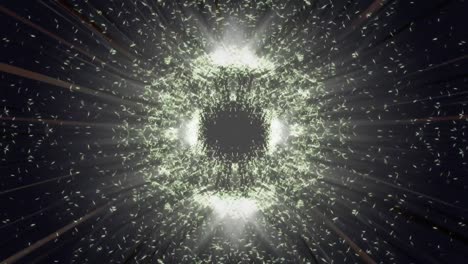 Animation-Leuchtender-Weißer-Partikel,-Die-Sich-In-Kreisförmiger-Bewegung-Auf-Schwarzem-Hintergrund-Zusammenbewegen