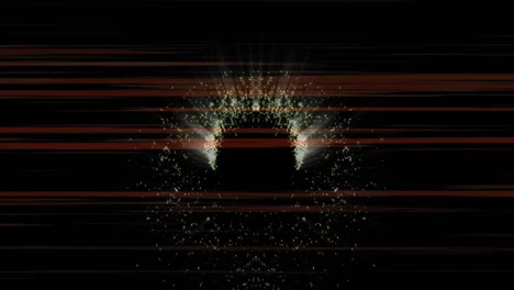 Animation-of-glowing-white-particles-moving-in-circular-motion-over-streaking-red-lines,-on-black
