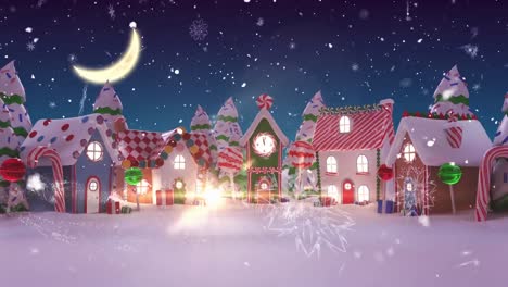 Animation-of-snow-falling-over-winter-scenery-and-moon