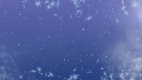 Animation-Von-Schnee,-Der-über-Schneeflocken-Und-Sterne-Auf-Violettem-Hintergrund-Fällt