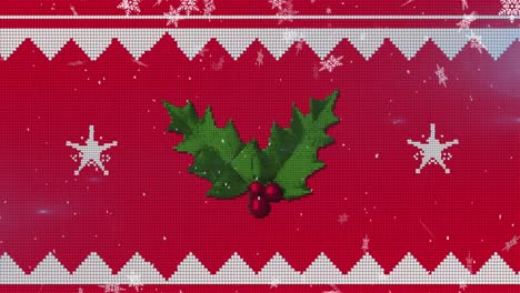 Animation-of-snow-falling-over-christmas-decoration-with-holly