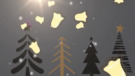 Animation-Von-Schnee,-Der-über-Weihnachtsbäume-Und-Dekorationen-Fällt