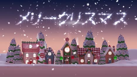 Animation-of-christmas-season's-greetings-over-winter-scenery-with-houses-and-moon