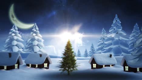 Animation-of-christmas-season's-greetings-over-winter-scenery-with-houses-and-moon