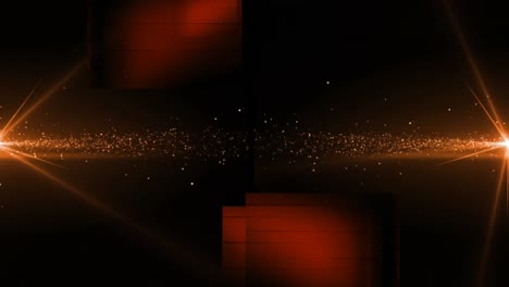 Animation-of-glowing-orange-particles-of-light-moving-to-centre-from-left-and-right,-on-black