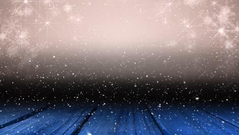 Animación-De-Nieve-Cayendo-Sobre-Puntos-De-Luz-Con-Espacio-Para-Copiar-Y-Tablas-De-Madera