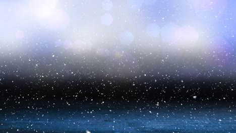 Animación-De-Nieve-Cayendo-Sobre-Puntos-De-Luz-Con-Espacio-Para-Copiar-Y-Tablas-De-Madera
