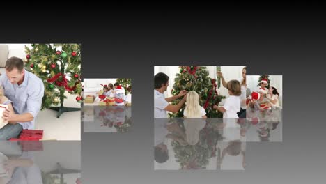Animation-of-multiple-families-celebrating-christmas-at-home