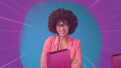 Animation-of-woman-with-handbag-on-pink-background