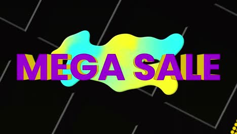 Animation-of-mega-sale-text-over-colorful-plot-on-dark-background