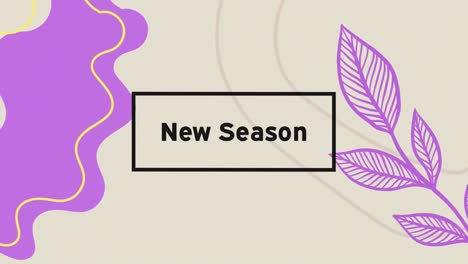 Animation-of-new-seasons-text-over-purple-blots-and-plants