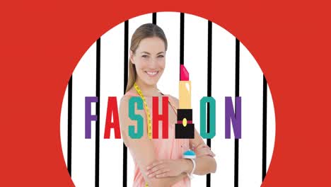 Animation-of-fashion-text-and-fashion-designer-on-red-background
