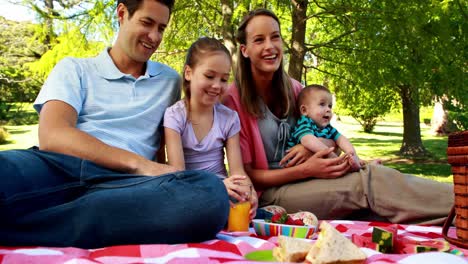 Glückliche-Familie,-Die-Ein-Picknick-Im-Park-Genießt