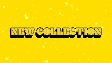 Animation-of-new-collection-text-over-moving-dots-on-yellow-background