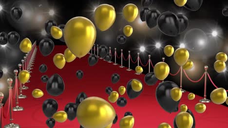 Animation-of-black-and-gold-balloons-over-red-carpet