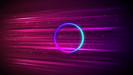 Animation-of-purple-and-blue-ring-over-glowing-purple-and-pink-light-beams-on-black