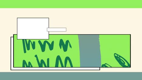 Animación-De-Formas-Verdes-En-Marco-Oblongo,-Con-Rectángulos-De-Espacio-De-Copia,-Sobre-Fondo-Beige