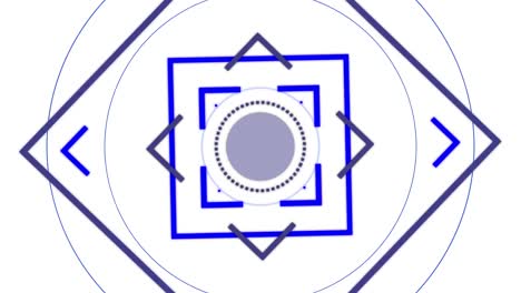 Animation-of-blue-and-black-circular-and-square-scope-rotating-on-white-background
