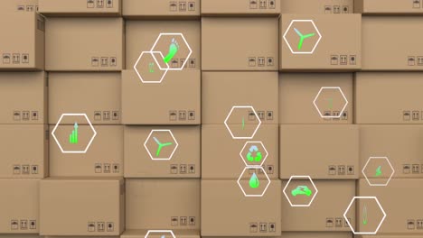 Animation-of-network-of-eco-and-environmentally-friendly-icons-over-boxes