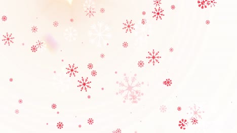 Digitale-Animation-Roter-Schneeflocken-Symbole,-Die-Vor-Weißem-Hintergrund-Fallen