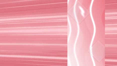 Animation-of-white-wavy-lines-on-vertical-pink-screen,-over-moving-horizontal-lines-on-pink