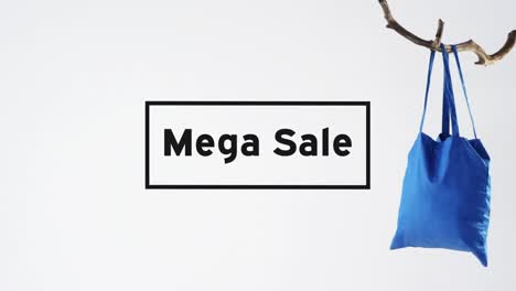 Animation-of-mega-sale-text-over-shopping-bag-on-white-background