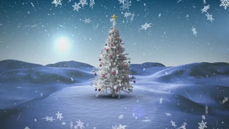 Animation-of-snow-falling-over-chritmas-tree-on-winter-landscape