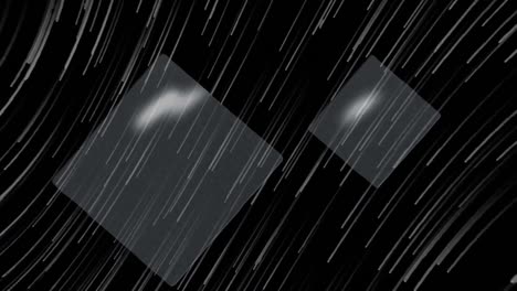 Animation-of-white-light-trails-falling-over-grey-squares-on-black-background