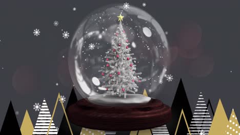 Animación-De-Una-Bola-De-Nieve-Con-Un-árbol-De-Navidad-Sobre-Nieve-Cayendo-Y-Abetos.