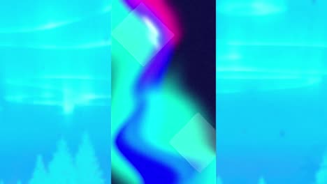 Animation-of-blue-and-pink-forms-on-vertical-screen,-over-blue-lines-and-circles-over-red
