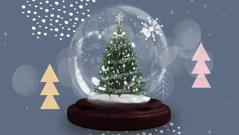 Animation-Einer-Schneekugel-Mit-Weihnachtsbaum-über-Fallendem-Schnee-Und-Tannenbäumen