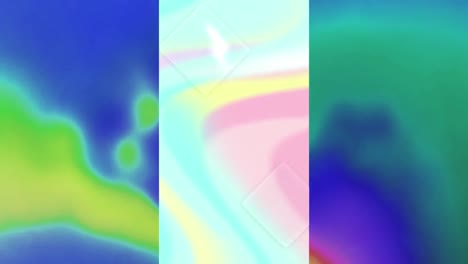 Animation-of-pastel-coloured-swirls-on-vertical-screen,-over-blurred-green-and-blue-background