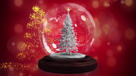 Animation-of-snow-globe-with-christmas-tree-and-shooting-star-with-snow-falling