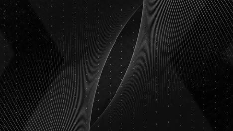 Animation-of-parallel-curved-white-lines-moving-and-intersecting-over-white-dots-on-black-background
