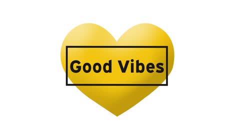 Animation-of-good-vibes-text-over-yellow-heart-on-white-background