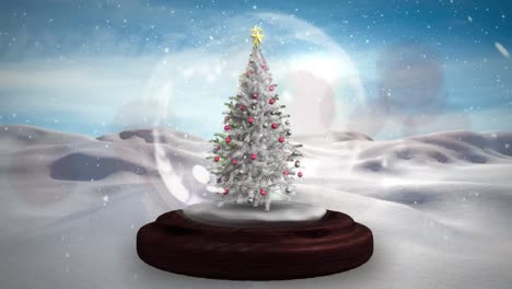 Animación-De-Nieve-Cayendo-Sobre-El-árbol-De-Navidad-En-El-Paisaje-Invernal.