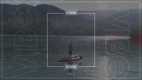 Animation-of-vibes-text-over-couple-on-canoes