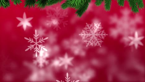Animation-Von-Weihnachtsbaumzweigen-über-Fallendem-Schnee