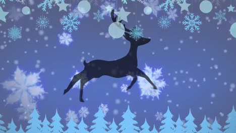 Animation-of-reindeers-moving-over-falling-snow