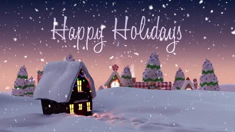 Animación-De-Texto-De-Feliz-Navidad-Sobre-Paisajes-Y-Decoraciones-Invernales