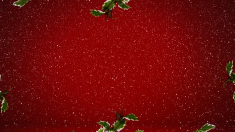 Animation-Von-Schnee,-Der-über-Weihnachtsheiligen-Auf-Rotem-Hintergrund-Fällt