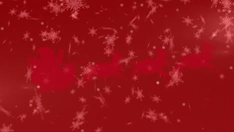 Animation-of-santa-claus-in-sleigh-with-reindeer-moving-over-falling-snow