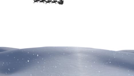 Animation-of-santa-claus-in-sleigh-with-reindeer-moving-over-winter-landscape