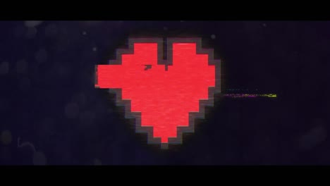 Digital-animation-of-glitch-effect-over-pixelated-red-heart-icon-against-black-background