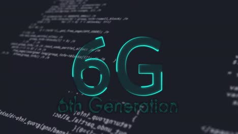 Animation-of-6g-text-over-data-processing-on-black-background