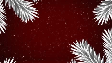 White-tree-branches-over-snow-falling-against-copy-space-on-red-background