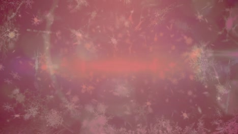 Animation-of-snow-falling-over-background-with-bokeh-and-red-filter