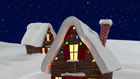 Animation-Einer-Winterlandschaft-Und-Häuser-Mit-Weihnachtsdekoration